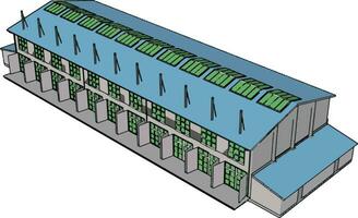 stor blå och grå modern metall ladugård med öppen stängs vektor illustration på vit bakgrund