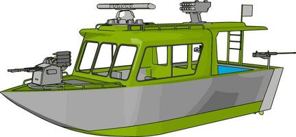3d Vektor Illustration auf Weiß Hintergrund von ein grau und Grün Militär- Boot