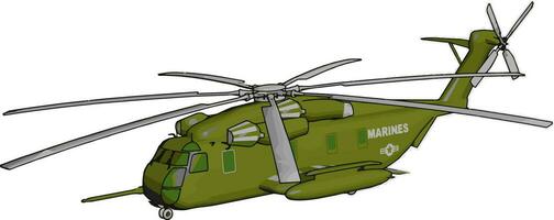 3d vektor illustration på vit bakgrund av en grön militär helikopter