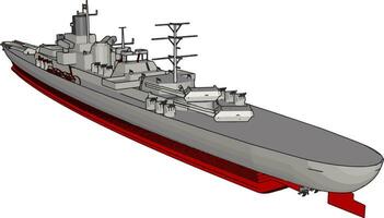 3d vektor illustration av en lång röd och grå militär krig fartyg på en vit bakgrund