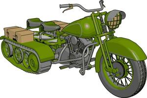 3d vektor illustration på vit bakgrund av en militär motorcykel med larv spår