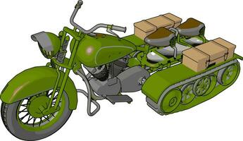 3d vektor illustration på vit bakgrund av en militär motorcykel med larv spår
