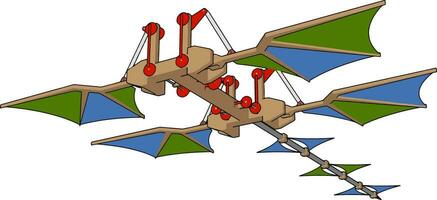 Retro fliegende Drachenmaschine, Illustration, Vektor auf weißem Hintergrund.
