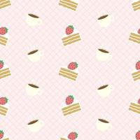 süße Erdbeer-Sahne-Torte und Kaffeetasse nahtlose Muster vektor