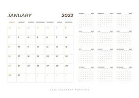 Kalender 2022, 12 Monate in sauberem, minimalistischem Tischstil. vektor