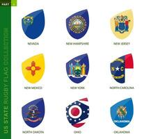 rugby flagga samling. rugby ikon med flagga av 9 oss stater. vektor