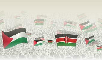 Palästina und Kenia Flaggen im ein Menge von Jubel Personen. vektor