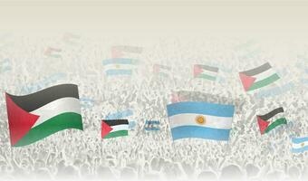 Palästina und Argentinien Flaggen im ein Menge von Jubel Personen. vektor