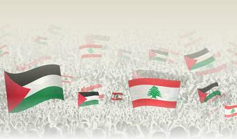 palestina och libanon flaggor i en folkmassan av glädjande människor. vektor