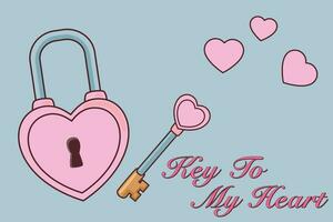 Herz und Schlüssel und Hand gezeichnet Phrase Schlüssel zu meine Herz. Liebe und Valentinsgrüße Tag Konzept. Designs zum Gruß Karten, drucken, Netz, Verpackung Papier oder Stoff Vorlage vektor