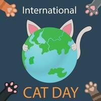 internationell katt dag. vykort för de internationell katt dag. Lycklig djur skriva ut till hälsning kort, affisch, flygblad. vektor