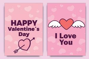 einstellen von glücklich Valentinsgrüße Tag Poster, Gruß Karten. einstellen Einladung, Poster, Broschüre, Gutschein, Banner mit Wolken, Vogel, heiß Luft Ballon, Herzen. vektor