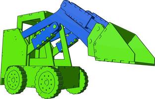 grünes Baggerspielzeug, Illustration, Vektor auf weißem Hintergrund.