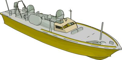 einfach Vektor Illustration von ein Gelb und grau Marine Schiff Weiß Baclground