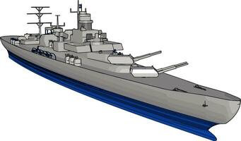 3d vektor illustration på en vit bakgrund av en lång grå och blå krig militär fartyg