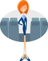 Stewardess im Flugzeug, Illustration, Vektor auf ein Weiß Hintergrund.