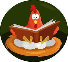 kyckling läsning bok, illustration, vektor på en vit bakgrund.