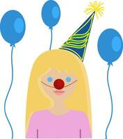 ein Mädchen mit ein Geburtstag Hut, Vektor Farbe Illustration.