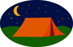 en landskap av en campingplats med en brun tält över grön gräsmarker på natt, vektor eller Färg illustration.