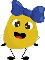 ein komisch Mädchen Gelb Monster- mit Blau Bogenclip auf das Center von ihr Kopf, Vektor oder Farbe Illustration.