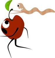 söt tecknad serie bild av ett äpple löpning bort från de mask vektor eller Färg illustration