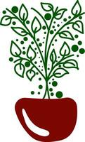 Porträt von ein rot Schüssel eingetopft mit ein klein Pflanze Vektor oder Farbe Illustration