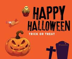 Süßes oder Saures Halloween-Kürbis-Horror-Grab und Süßigkeiten-Feiertagsvektor vektor