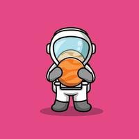 gullig astronaut som håller mars vektor