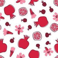 nahtloses Muster mit Blumen und Früchten des Granatapfels vektor