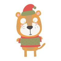 Tiger, Weihnachtskatze. süßes Tier in Hut und Pullover. vektor