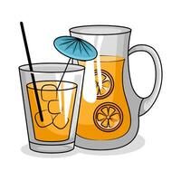 orange juice i tekanna med orange juice i glas dryck illustration vektor