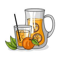 orange juice i tekanna med orange juice i glas dryck illustration vektor