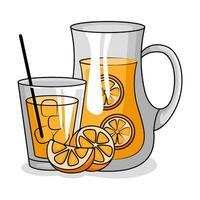 Orange Saft im Teekanne mit Orange Saft im Glas trinken Illustration vektor