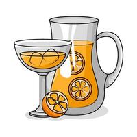 orange juice i tekanna med orange juice i glas dryck illustration vektor