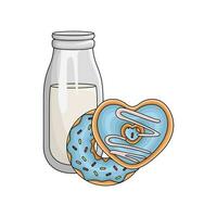 Krapfen mit Flasche Milch Illustration vektor