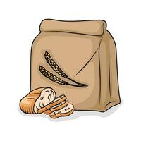 Weizen Mehl gezüchtet im Paket mit Brot Illustration vektor