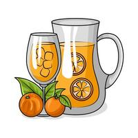 orange juice i tekanna med orange juice i glas dryck illustration vektor