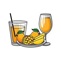 juice mango med mango frukt i tallrik illustration vektor