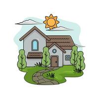 Haus, Baum mit Sommer- Wetter Illustration vektor