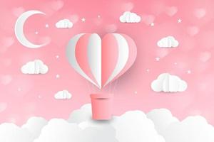 Herzballon schwebend, rote Herzen Vektor Papierschnitt Valentinstag