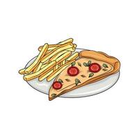 Pizza mit Französisch Fritten Illustration vektor