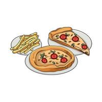 Pizza mit Französisch Fritten Illustration vektor