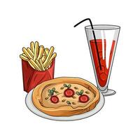 Pizza Peperoni, Französisch Fritten mit trinken Illustration vektor