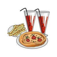 Pizza, Französisch Fritten mit Glas trinken Illustration vektor