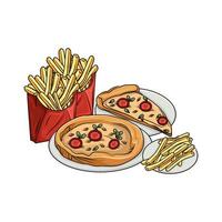Pizza mit Französisch Fritten Illustration vektor