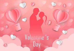 Liebe und Valentinstag, Liebhaber, Papierkunstherzballon vektor
