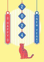 katt se upp 2024 ny år hängande mobil pastell tre Färg tema för firande och säsong dekoration. minimalistisk trendig bakgrunder för varumärke, baner, omslag, kort vektor