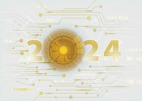 2024 Neu Jahr Technologie Konzept Gold und Weiß Huds Farbe Luxus Stil auf Weiß Hintergrund zum Feier, Karte, Hintergrund, online, Werbung vektor