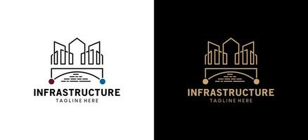 infrastruktur logotyp design med modern bro och byggnad vektor illustration