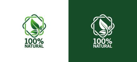 100 naturlig vektor logotyp eller bricka mall för produkt med ren grön blad
